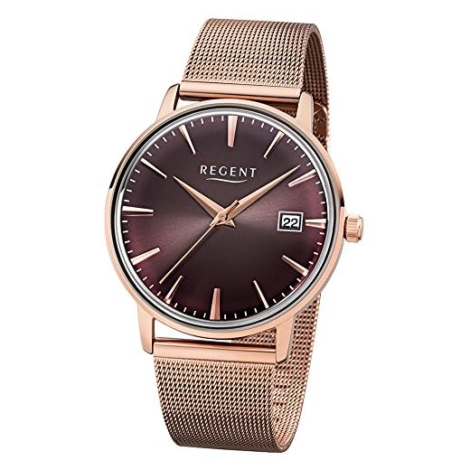 Regent Herren Analog Quarz Uhr mit Edelstahl Armband 11140141