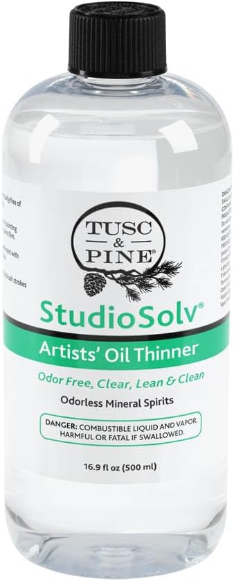 StudioSolv™ Odorless Mineral Spirits - Purified Odor-Free Spirit Solvent for Thinning Oils, Artists, Painting Thinner, Professionals, & More! - 16.9oz (500ml)
