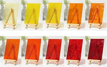 10 Vibrant Transparent Stained Glass Sheets for DIY Crafts, 4x6inchTextured Clear Glass Tiles, Cathedral Glass Sheet for Handmade Mosaic Project, Brilliant Mosaic Tiles Pieces, Yellow&Red