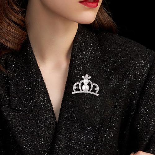 Image of YUNXI King Queen Royal Crown Brooch For Women Men Fashion Gold Silver Rhinestones Crystal Brooches Pin Wedding Party Banquet Birthday