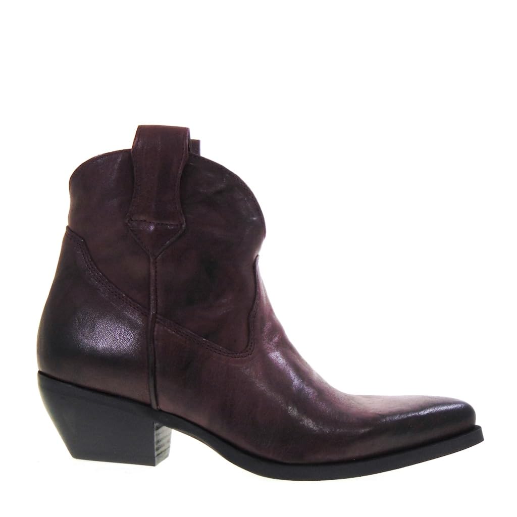 500 Texani Bassi Donna Pelle Tacco Western 4Cm Suola Gomma Gambale Caviglia