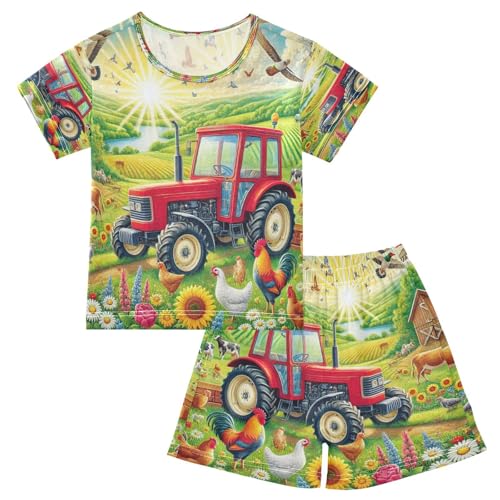 Flower Truck Farmhouse Cute Pajama Set Short Sleeve Pajamas Shorts Sets Cotton PJS 2 Piece Clothes Set 5Y