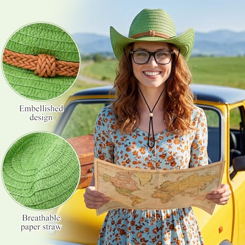 Image of JaGely 12 Pcs Straw Cowboy Hats for Women Men, Wide Brim Summer Hat Bulk Sun Protection for Western Themed Party