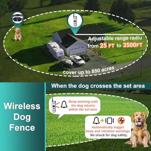 image for MIMOFPET Wireless Dog Fence System for 2 Dogs - Up to 3500ft Adjustabl