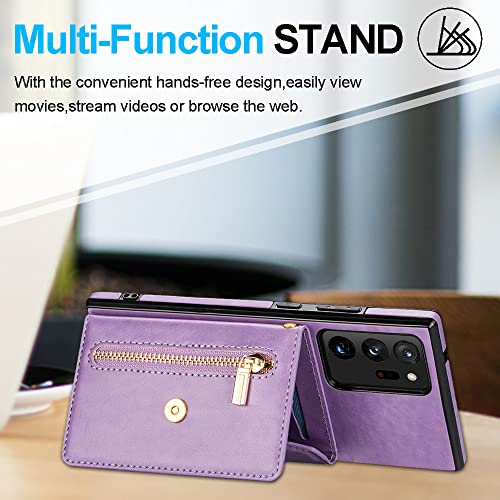 Kudex Galaxy Note 20 Ultra Wallet Case 5G 6.9-Inch, Zipper Back Flip Case With Crossbody Lanyard Adjustable Shoulder Strap Stand Card Slot Leather Square Cover For Samsung Note 20 Ultra 5G(Purple) #TOP3