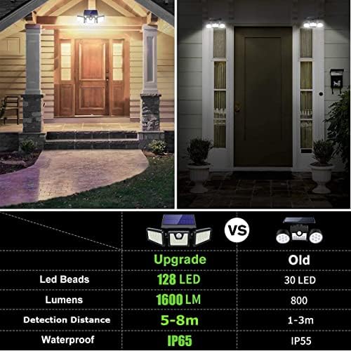 Solar Lights Outdoor 3 Heads, Claoner Upgraded 128 LED Solar Motion Sensor Security Light with 360° Wide Lighting Angle, Easy to Install, IP65 Waterproof Durable Solar Powered Flood Lights for Outside