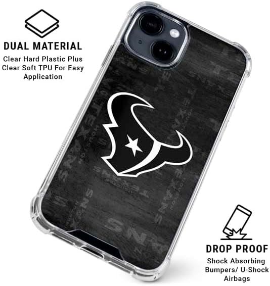 Skinit Clear Phone Case Compatible with iPhone 15 Plus - Officially Licensed NFL Houston Texans Black & White Design