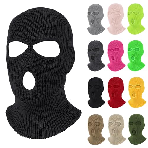 Pukavt 3 Hole Winter Knitted Mask, Full Face Cover Ski Mask Warm Balaclava for Skiing, Motorcycle, Snowboard Black