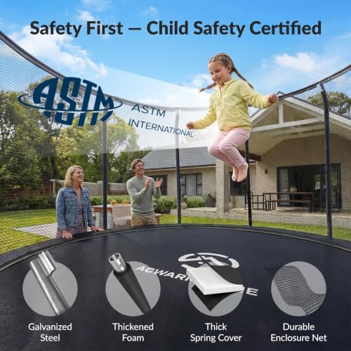 Image of ACWARM HOME Trampoline Outdoor 8FT 10FT 12FT 14FT 15FT 16FT Trampoline with Basketball Hoop and LED Lights, Recreational Trampolines for Kids and Adults with Enclosure Net & Ladder, ASTM Approved