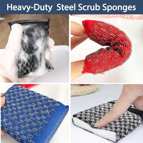 Image of Steel Wool Scrubbers Dish Sponges Kitchen Scrubbing Pads Pot Scrubber for Kitchen Non Scratch, Soft and Fast Cleaning Scrubber (Black)
