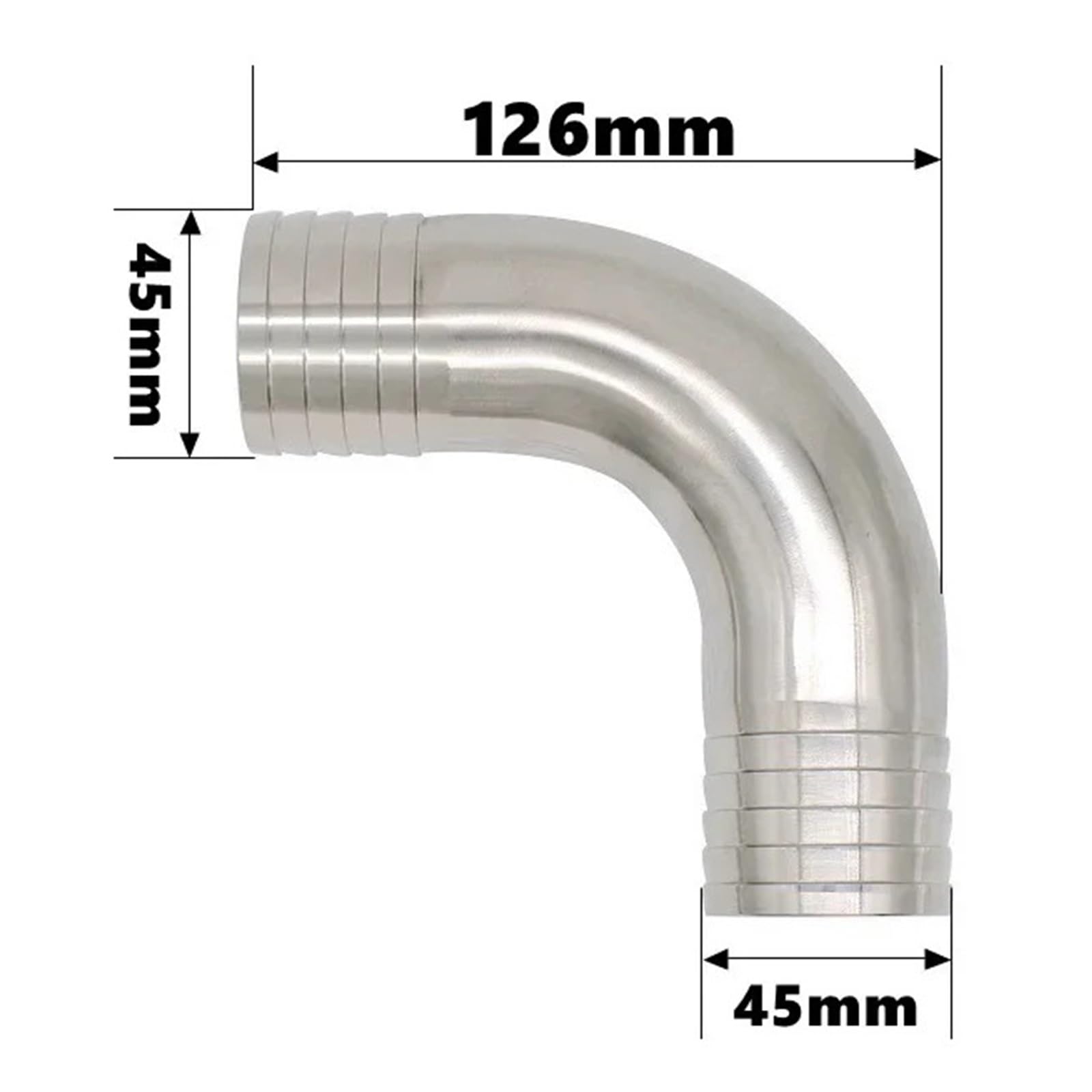 SS304/SS316L Schlauchanschlussbögen 90-Grad-Bogen mit Schlauchadapter 12,7 MM-102 MM(OD45MM 217.2g)