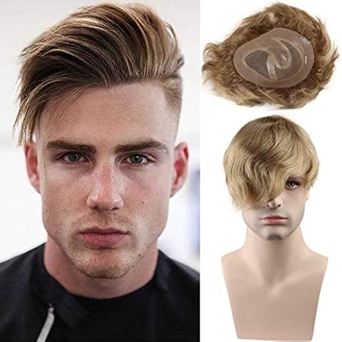 Voloria Men's Toupee 10x8inch European Human Hair Swiss Mono Lace Thin Skin Hairpiece Hair Replacement System for Men #21 Ash Blonde Color Cover