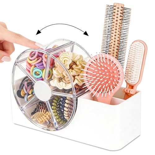 Hair Accessories Organizer with 5-Section Rotating Case | 2-Slot Comb...