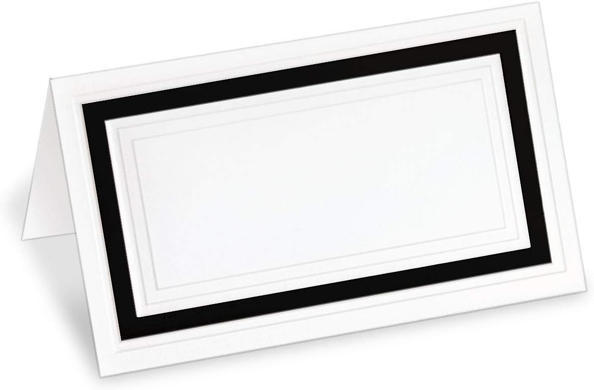 White Cover Stock Place Cards with Green Foil Border, 100-Pack