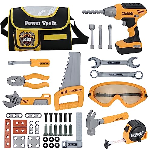 Hyrenee Outils de Travail Jouet Enfants 37 Pièces Constructions Boîte à Outils avec Perceuse Jeu D'imitation Jeu Éducatif Anniversaire Noël Cadeau pour...