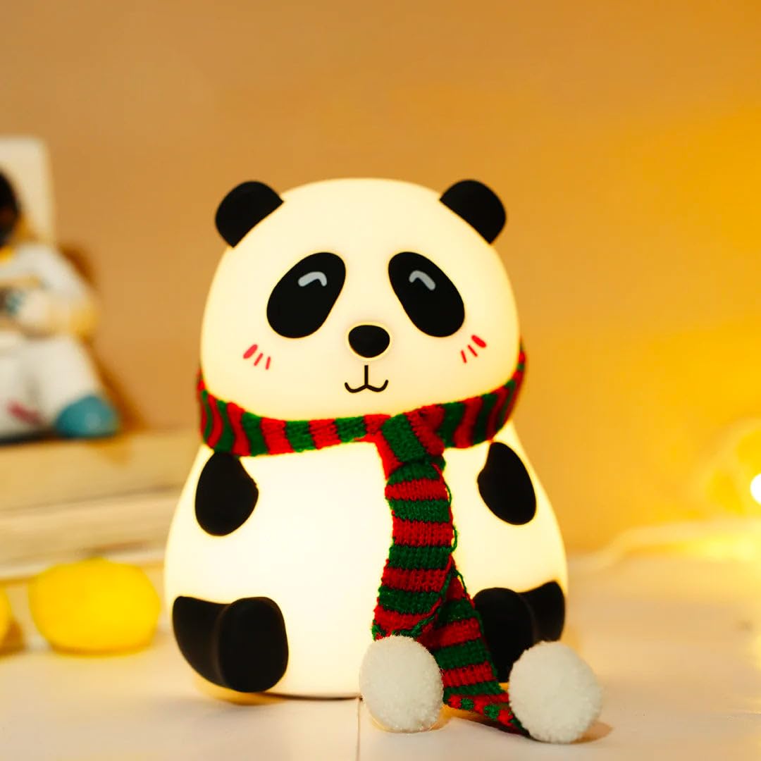 Glowtronix Cute Panda Night Light, Cute Night Light for Kids, 7 Colors Changing Rechargeable Portable Silicone Nightlight, Kawaii Aesthetic Room Décor, LED, White