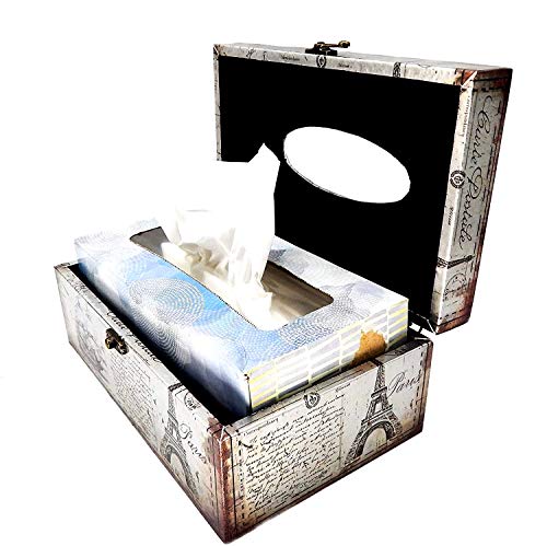 Bellaa 28267 Paris Pattern Rectangular Tissue Box Wood Cover #TOP3