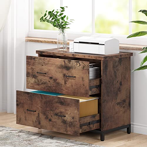 2-Drawer File Cabinet Lateral Filing Office Rustic Brown Vintage Wood #TOP2