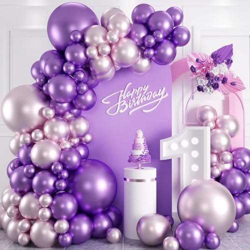 Image of 50 pcs Chrome Balloons, Purple Pink Chrome Metallic Balloons for Birthday, Anniversary, Engagement, Wedding, Baby Shower, Princess Party Decorations (50 Pcs, Purple Pink ch)