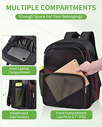 MAY TREE Mesh Backpack Heavy Duty Big Mesh Bag Large Capacity for Travel Beach Hiking Outdoor Sports with Paded Strap3