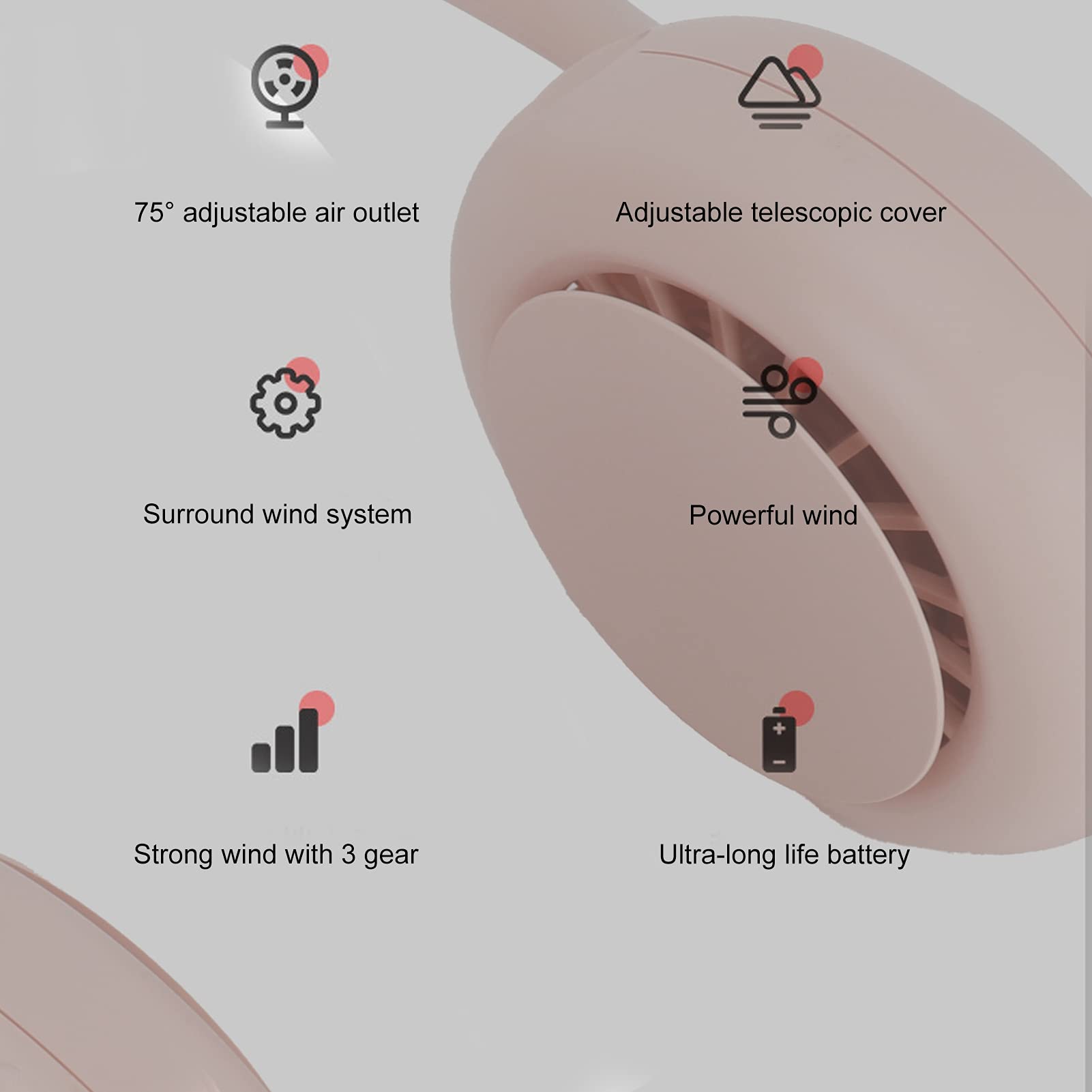 Mini ventilateur mains libres USB chargeant le ventilateur de refroidisseme (Rose)