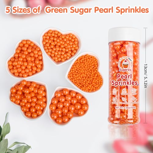 Image of Edible Orange Pearls Sprinkles,130g,Edible Pearl Sugar Sprinkles,Mix Size,Baking Cake Decorations,Pastel Decorating,Cupcake Toppers,Cookie Decorating Donuts Ice Cream Toppings,Wedding Party Supplies