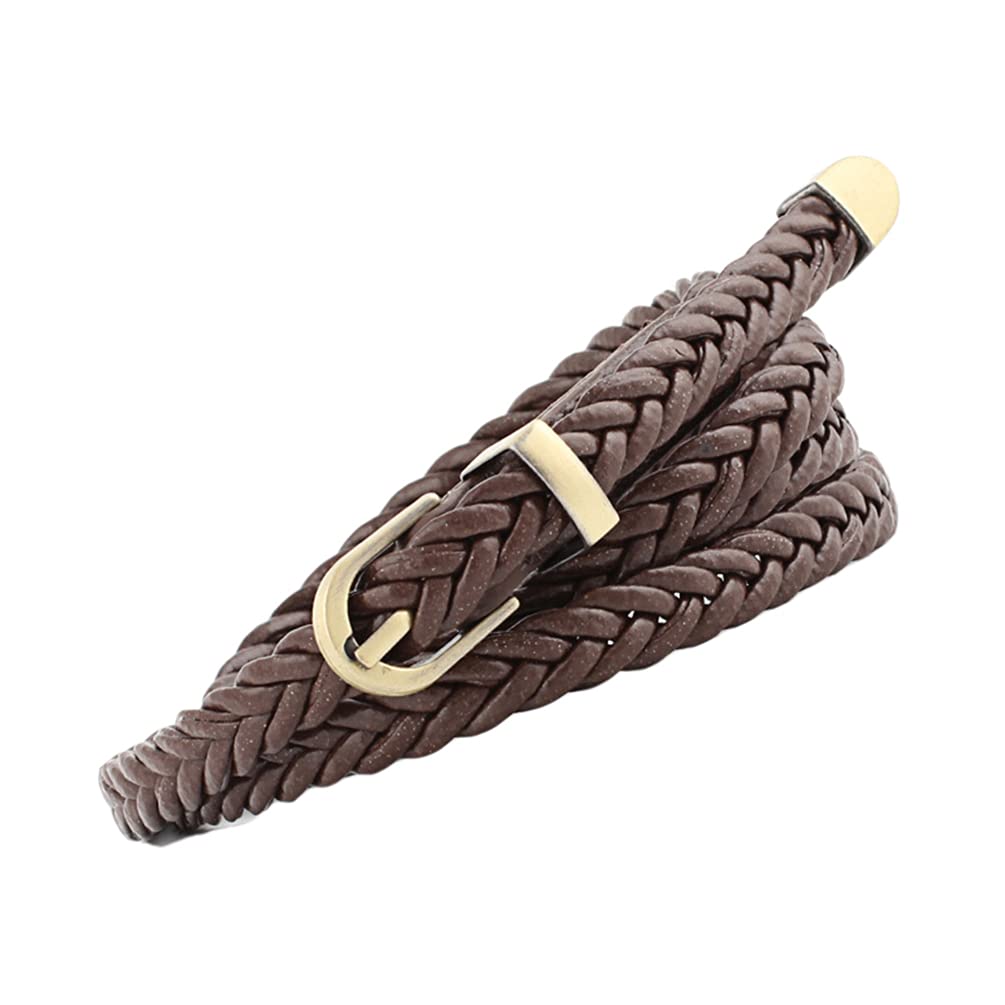 Junhouse Women Braided Waist Belt Skinny Woven Thin Belt Casual Webbed Vintage Leather Belt Waistband for Jeans Dresses (Coffee)