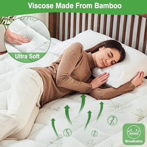 KUTUU Full Mattress Pad Cover, Viscose Made from Bamboo Pillow Top Cooling Mattress Topper for Full Size Bed, 6-21 inches Deep Pocket, 54x75 inches by KUTUU - Used condition - Image 4