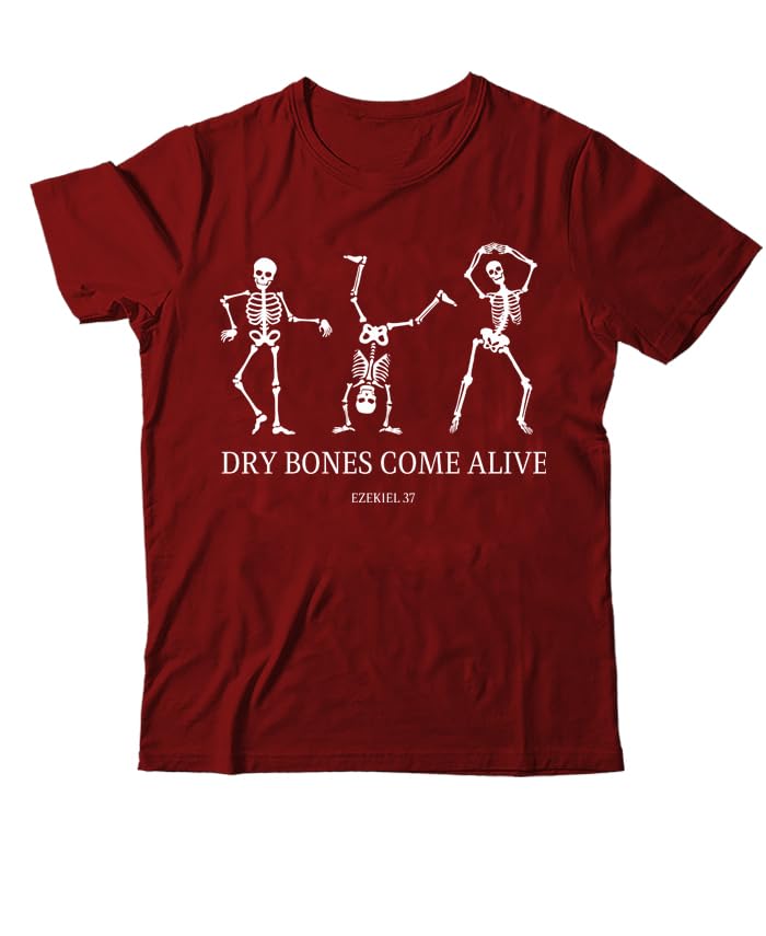 Dry Bones Come Alive T-Shirt, Dancing Skeleton Shirt, Classic Graphic Print Women Men V-Neck Tshirt