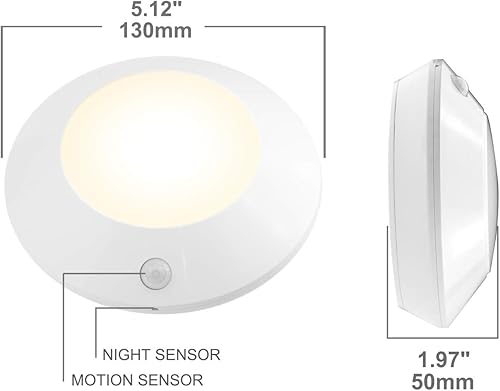 Miniatura 3 de HONWELL Luz con sensor de movimiento, luz de techo para interiores, luz inalámbrica con sensor de movimiento, funciona con pilas, luz LED blanca