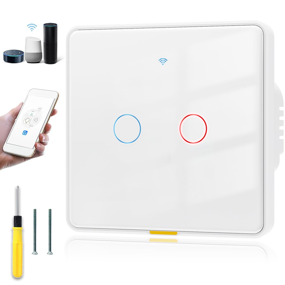 Acmerota Interruptor de luz inteligente Interruptor Táctil Inteligente WiFi Interruptor de Luz de Pared Inteligente Control Remoto Sin Internet Método de Cableado Universal(Sin Neutro+ Tiene Neutro)