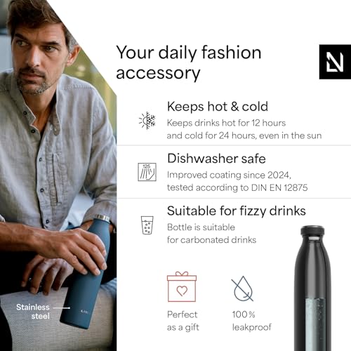 Image of LARS NYSOM Stainless Steel Insulated Water Bottle 12oz 17oz 25oz 34oz 51oz | Insulated Thermo Flask for Hot and Cold Beverages | Leakproof Drinking Bottle (Carbon Black, 33.9oz)