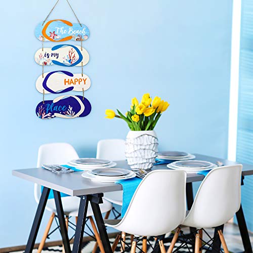 Wooden Beach Wall Hanging Decor Sign Flip Flop Beach Decorations Ocean Sea Home Door Sign Bathroom, Living Room, Bedroom, Dining Room Farmhouse Wall Door Decor, 24 x 4.4 Inch, 11 x 4.4 Inch - Image 4