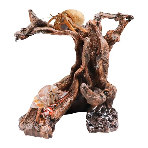 Hermit Crab Climbing Toy, Aquarium Betta Fish Hideout Caves, Resin Tree Trunk Ornament, Tank or Aquarium Decorations, Climbing and Hide Toy for Reptile Lizard Newt Hermit Crab