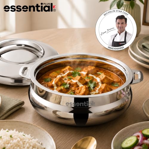 Image of BERGNER Essential Plus Stainless Steel Belly Shape Hot Pot 1500ml, Double Wall Roti Casserole, Food Grade, Hot and Cold Storage, for Rotis /Parathas /Pulao /Biryani, Hot for Hours, Easy to Clean