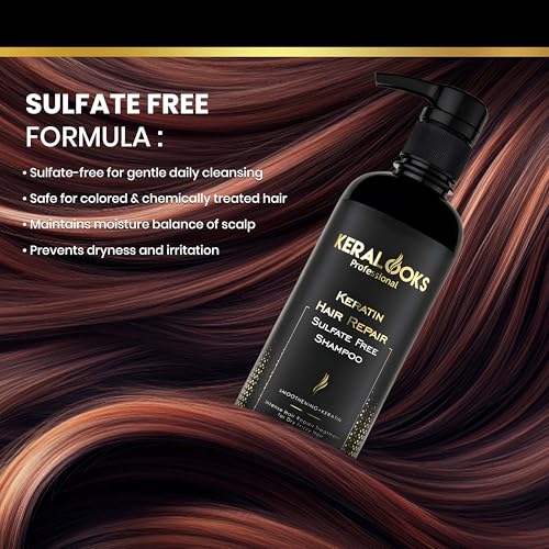 Image of Keratin Hair Repair Plus Smoothing Shampoo (500ml) for Frizzy & Damaged Hair | Nourishing & Hydrating Shampoo for Color Treated Hair with Smooth Finish | Paraben & Sulphate Free