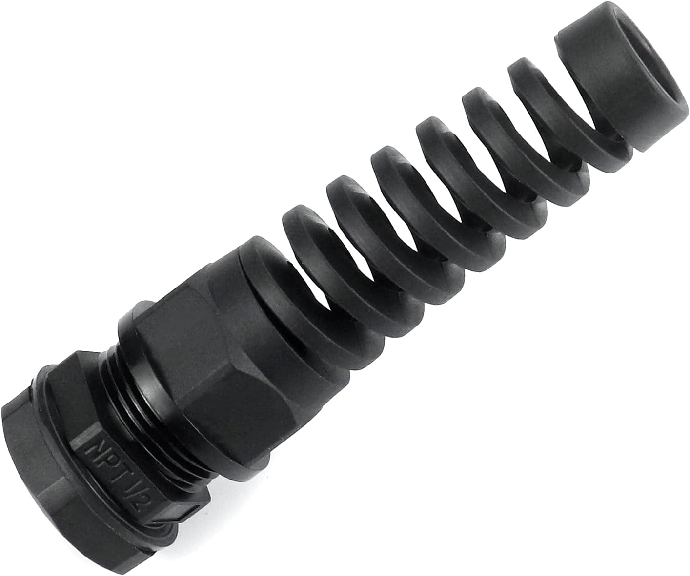 QWORK Cable Gland, 4 Pcs NPT 1/2" IP68 Waterproof Flex Spiral Strain Relief Nylon Gland Protector for 6-12mm Wire Thread, Adjustable Locknut, Black