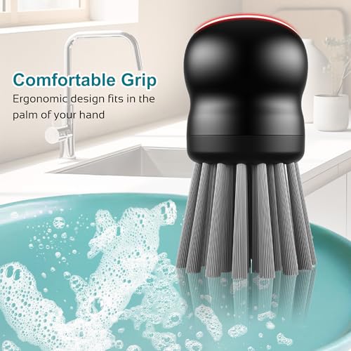Image of Mini Dish Brush for Cleaning Chicken Shredder, Palm Brush Dish Scrubber with Ergonomic Grip, Kitchen Brush for Washing Dishes, Pans, Pots, Sink (1, Black)