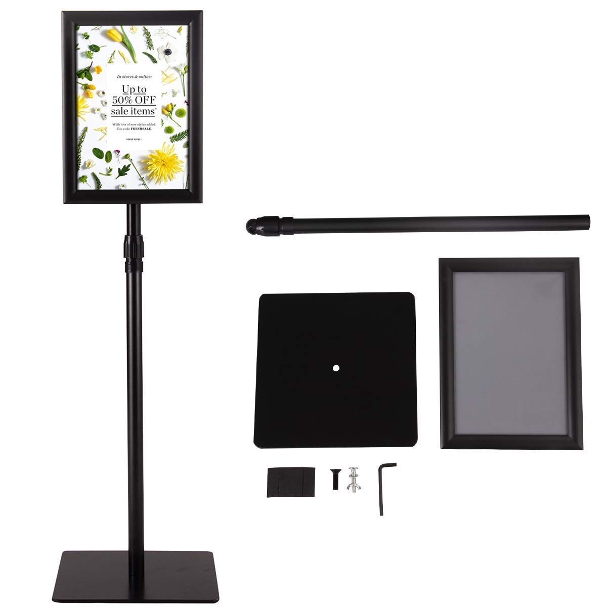 COSTWAY A4 Soporte para Carteles de Metal Póster de Menú Publicidad de Pie Altura Ajustable Giratorio (Negro)