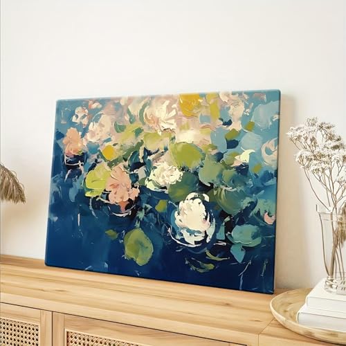 Toile florale abstraite moderne bleu 90x145 cm LSYALUCK