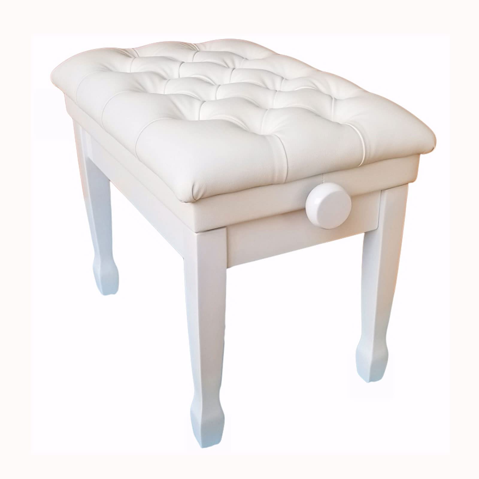 Panca per Pianoforte Regolabile in Legno, Struttura in Legno Massello, Seduta Singola con Cuscino in Similpelle,White