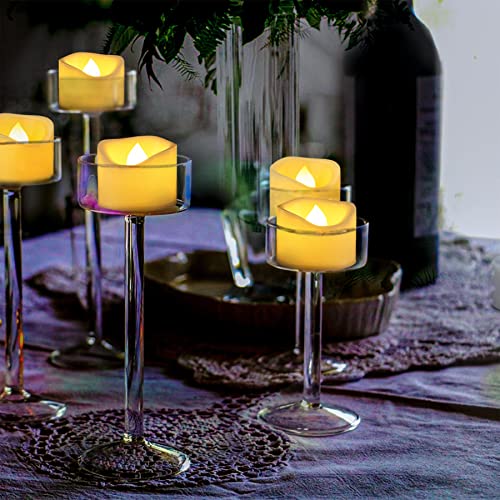 Image of 24 Pack 1.5 inch x 1.2 inch Battery Operated LED Tea Light Candles, Small Outdoor Flameless Flickering Votive Candles, Electric Flicker Fake Tealights Bulk for Wedding Halloween Christmas Decorations