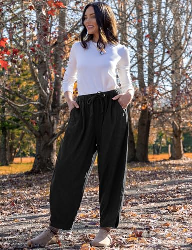 TARSE Womens Corduroy Harem Pants Casual Elastic Waist Wide Leg Pants Loose Fit Baggy Trousers with Pockets2