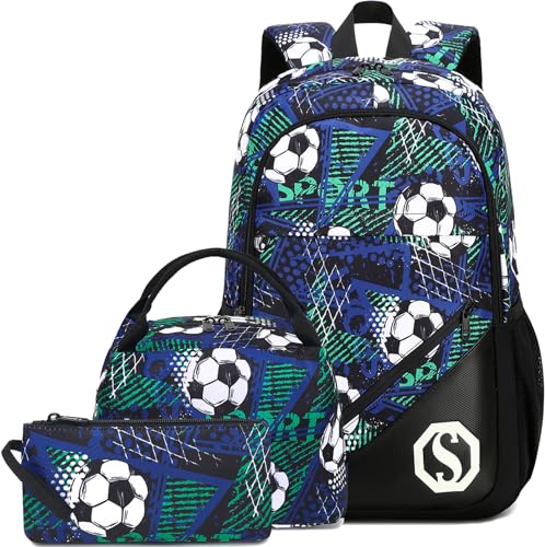 Kids Backpack Boys Elementary Bookbag Set 3 Pcs Waterproof Kindergarten School Bag with Insulated Lunch Tote Box and Pencil Pouch for Primary