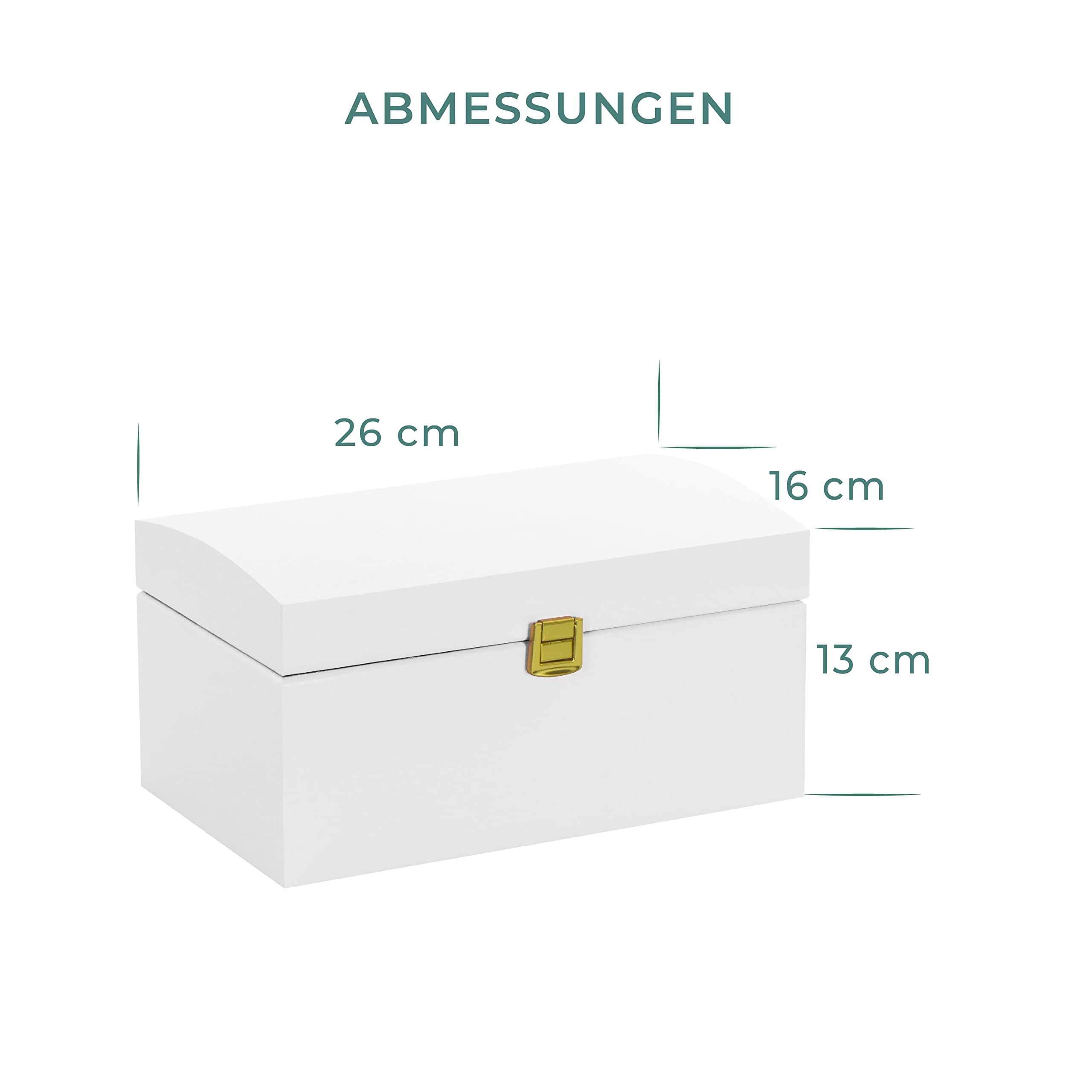 LAUBLUST Große Holztruhe Gewölbter Deckel mit Schloss - FSC® | Allzweck-Kiste aus Holz - Aufbewahrungskiste | Erinnerungsbox - Geschenk-Verpackung (Weiß, ca. 26 x 16 x 13 cm)