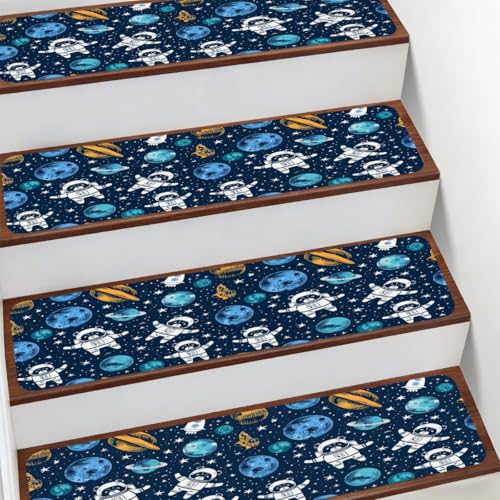 Alfombras para escaleras interiores antideslizantes diseño planetas 30" 2