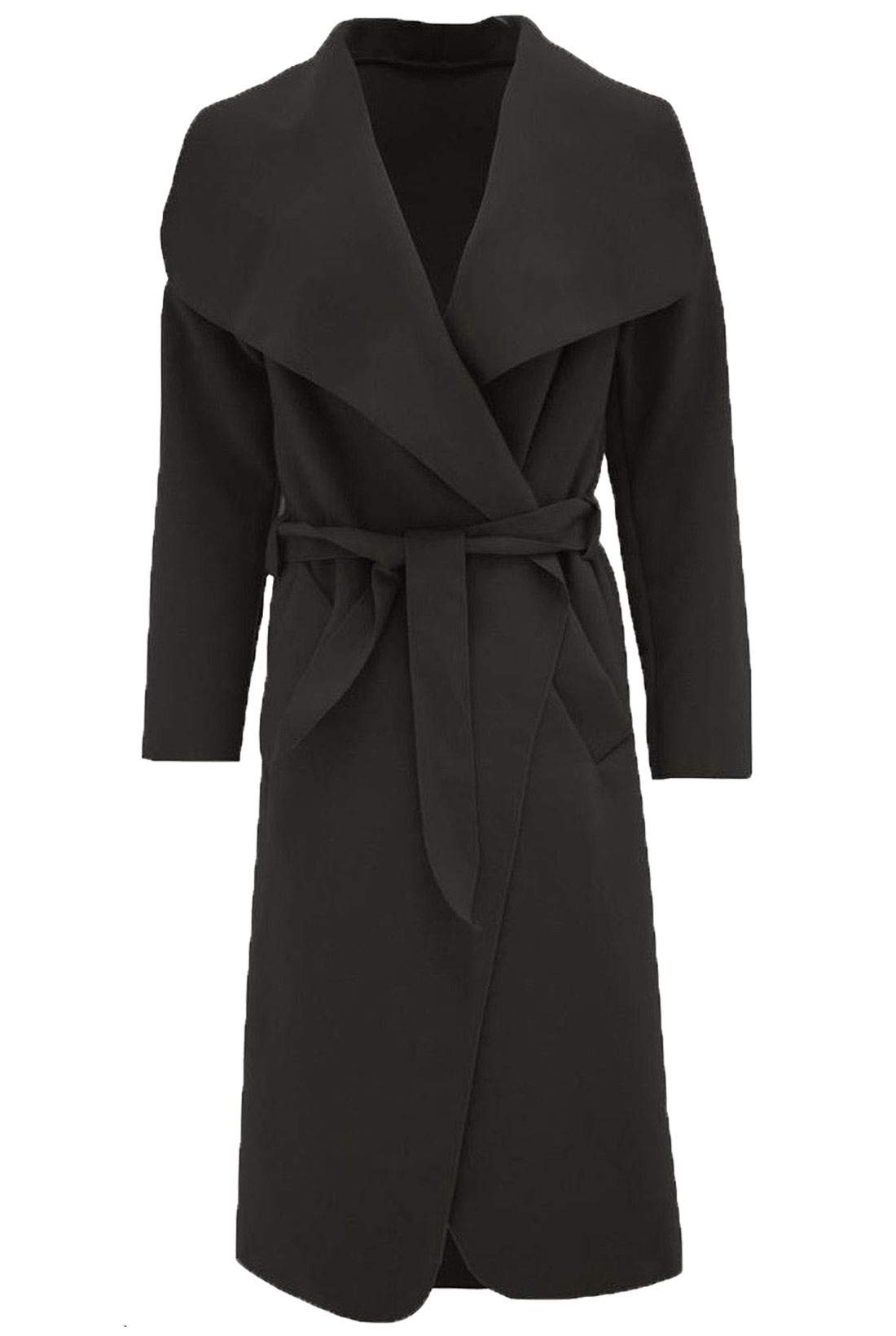 FAIRY BOUTIQUE Womens Italian Trench Long Duster Coat Ladies Waterfall Cape Belted Cardigan Jacket Black