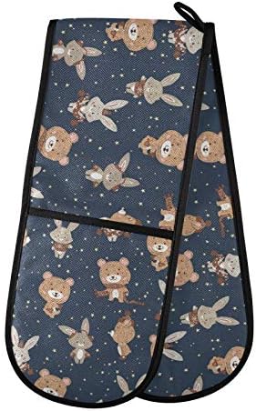 Mnsruu Double Oven Gloves, Christmas Stocking Double Oven Mitts Heat Resistant Kitchen Gloves for Cooking Christmas