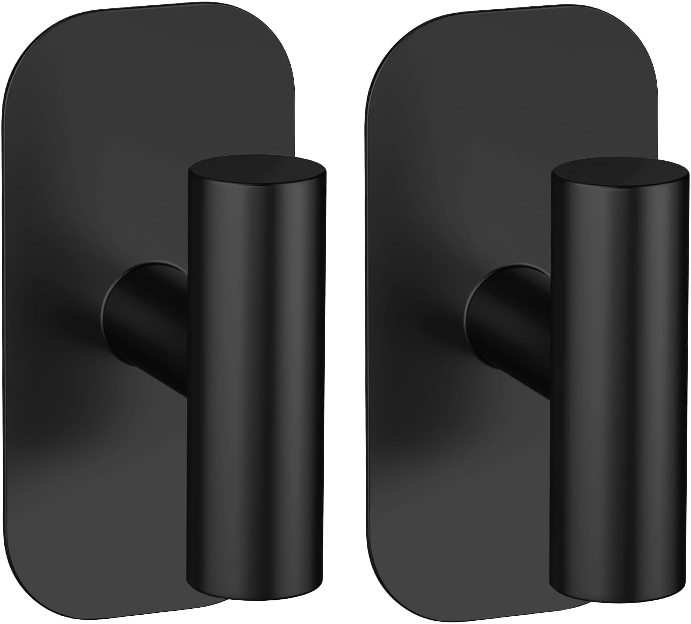 Adhesive Towel Hooks for Shower,Waterproof Heavy Duty Bathroom Hooks,Wall Mounted Sticky Hangers for Coats/Aprons/Robes,No Drilling(Black,2 Pack)