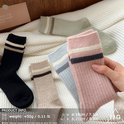 Image of IIG 5 Pairs Women's Vintage Style Thick Wool Warm Winter Crew Socks
